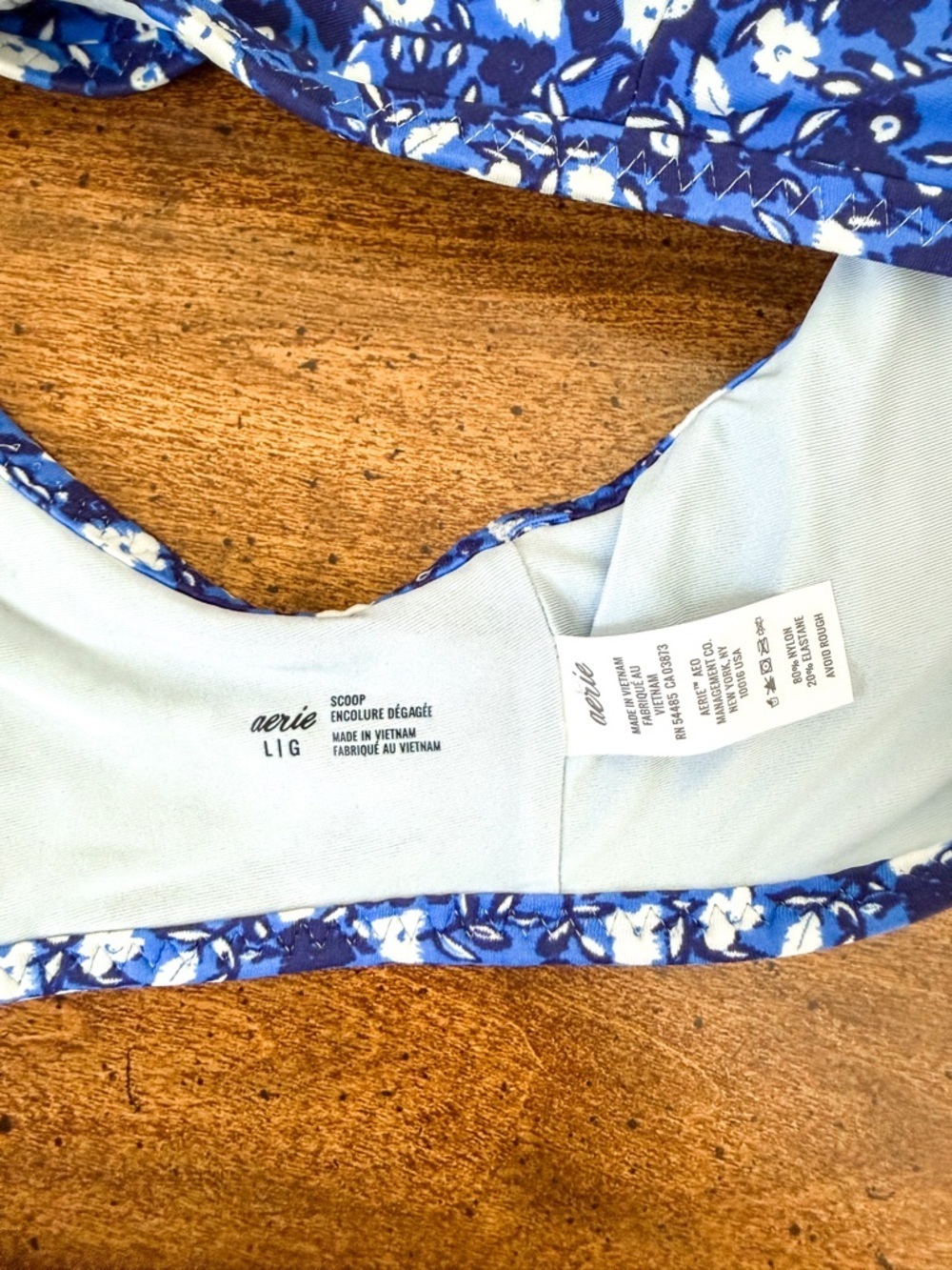 NWOT Aerie Blue Floral Scoop Bikini Top - Picture 4 of 5